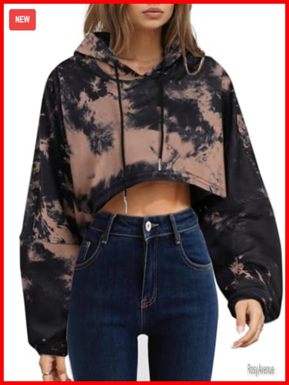 Cropped Hoodie Long Sleeve Pullover Sweatshirt Tie Dye Balloon Sleeve